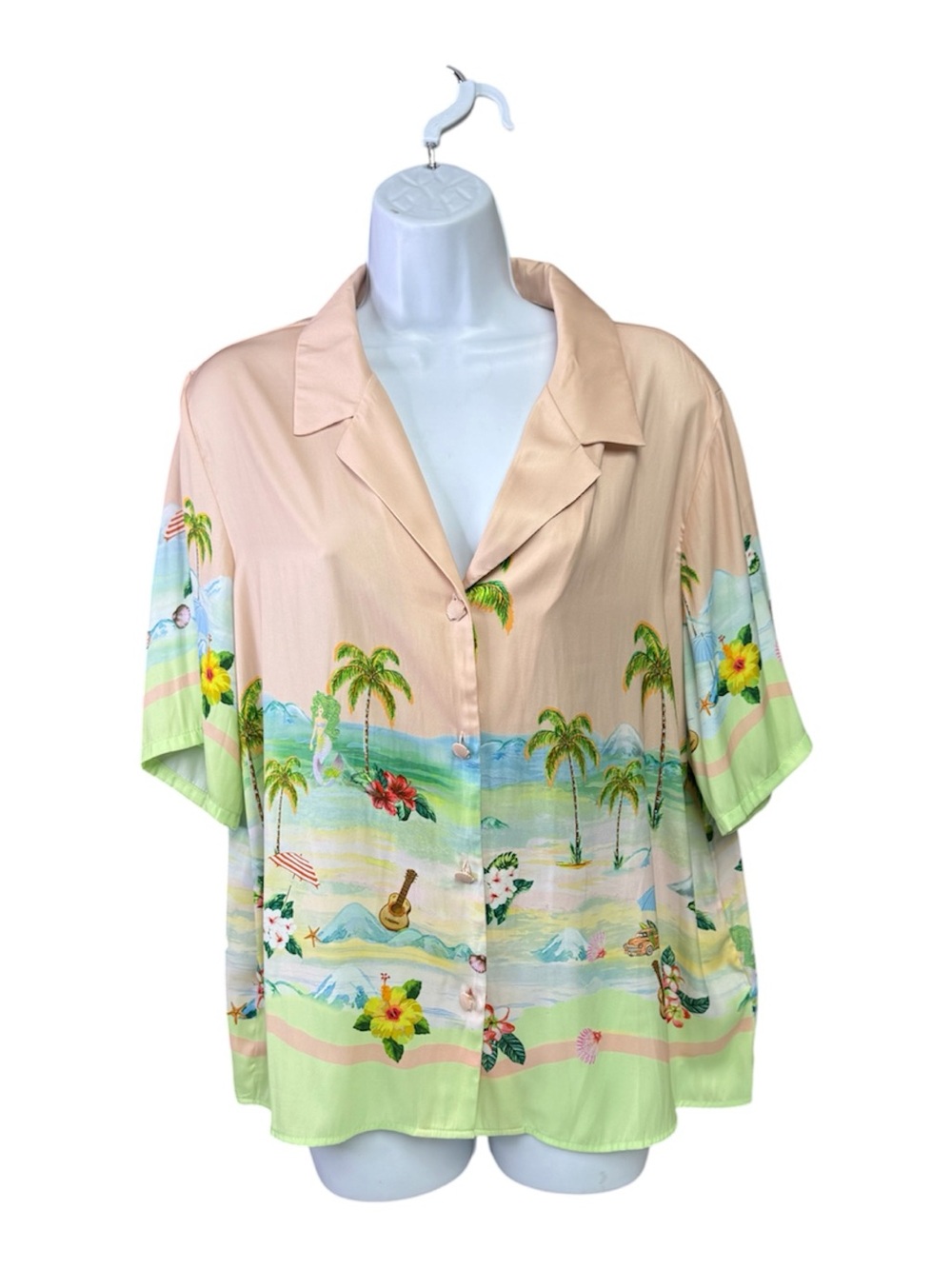 Rachel Zoe Peach and Mint Tropical Button-Down Shirt size large